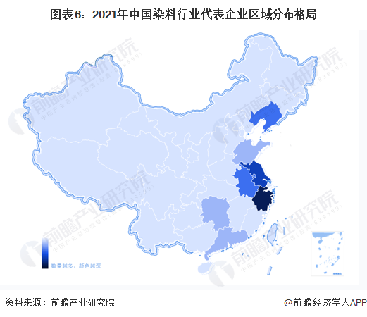 图表6：2021年中国染料行业代表企业区域分布格局