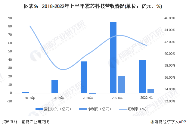 图表9：2018-2022年上半年雾芯科技营收情况(单位：亿元，%)