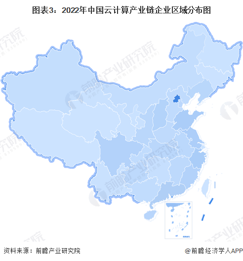 图表3：2022年中国云计算产业链企业区域分布图