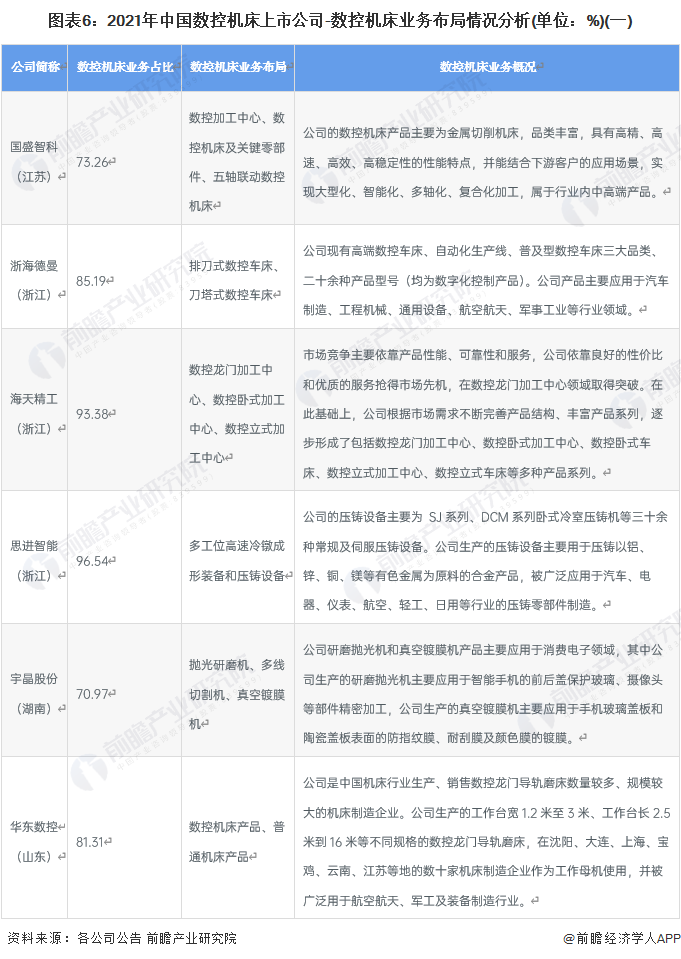 图表6：2021年中国数控机床上市公司-数控机床业务布局情况分析(单位：%)(一)