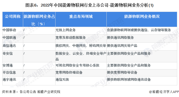 图表6：2022年中国能源物联网行业上市公司-能源物联网业务分析(1)