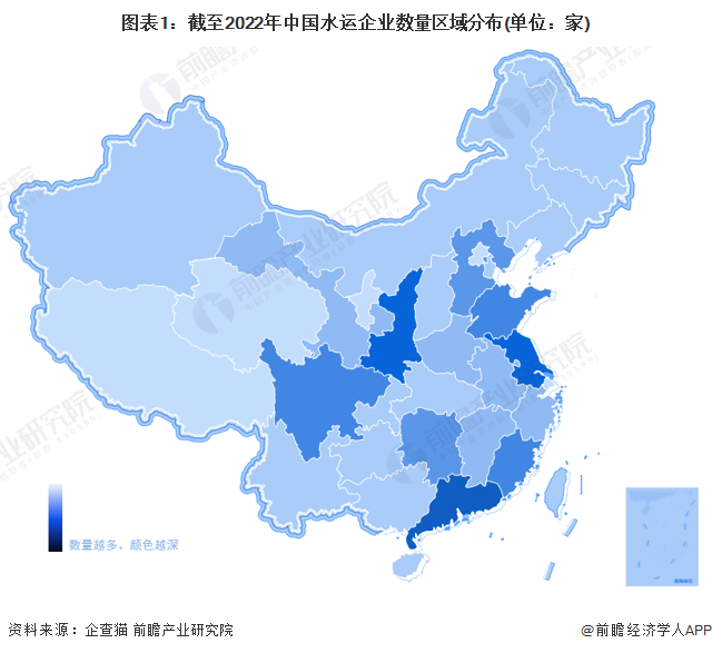 图表1：截至2022年中国水运企业数量区域分布(单位：家)