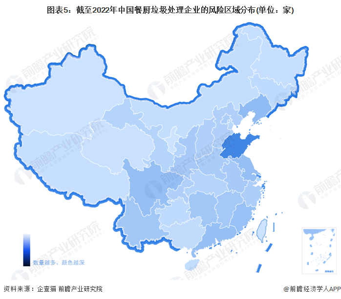 图表5：截至2022年中国餐厨垃圾处理企业的风险区域分布(单位：家)
