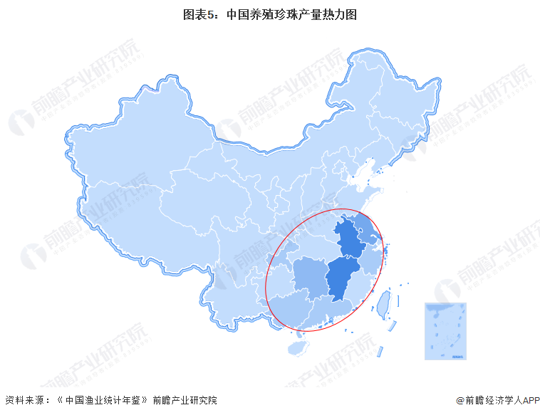 图表5：中国养殖珍珠产量热力图