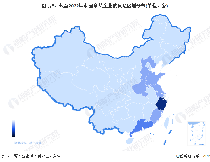 图表5：截至2022年中国童装企业的风险区域分布(单位：家)