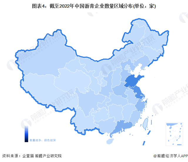 图表4：截至2022年中国沥青企业数量区域分布(单位：家)