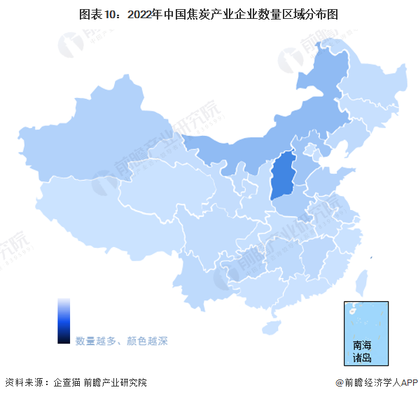 图表10：2022年中国焦炭产业企业数量区域分布图