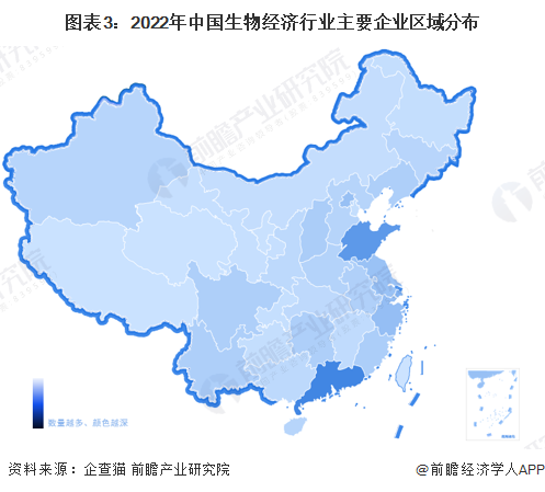 圖表3：2022年中國生物經(jīng)濟行業(yè)主要企業(yè)區(qū)域分布