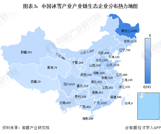 图表3：中国冰雪产业产业链生态企业分布热力地图