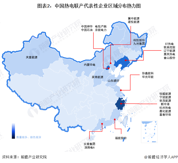 图表2：中国热电联产代表性企业区域分布热力图