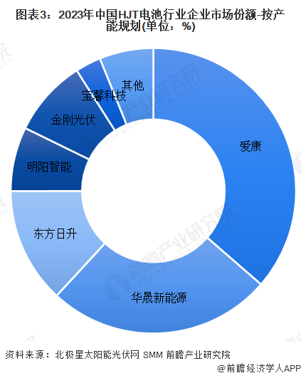 图表3：2023年中国HJT电池行业企业市场份额-按产能规划(单位：%)