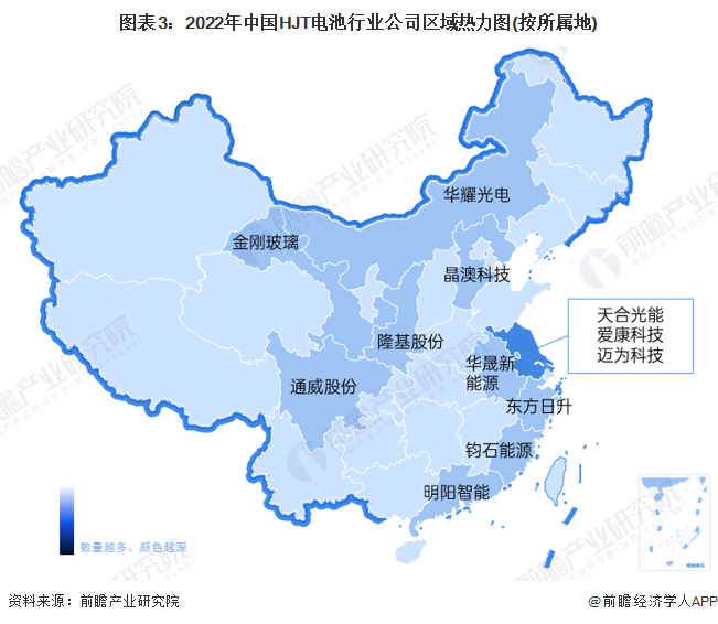 图表3：2022年中国HJT电池行业公司区域热力图(按所属地)