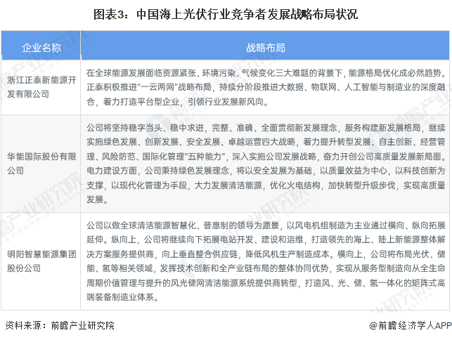 图表3：中国海上光伏行业竞争者发展战略布局状况