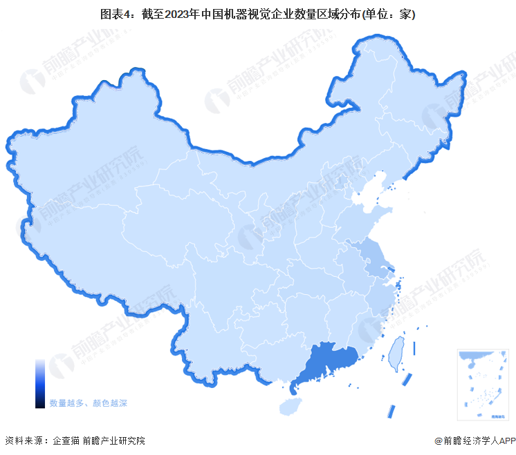 图表4：截至2023年中国机器视觉企业数量区域分布(单位：家)