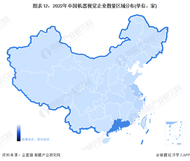 图表12：2022年中国机器视觉企业数量区域分布(单位：家)