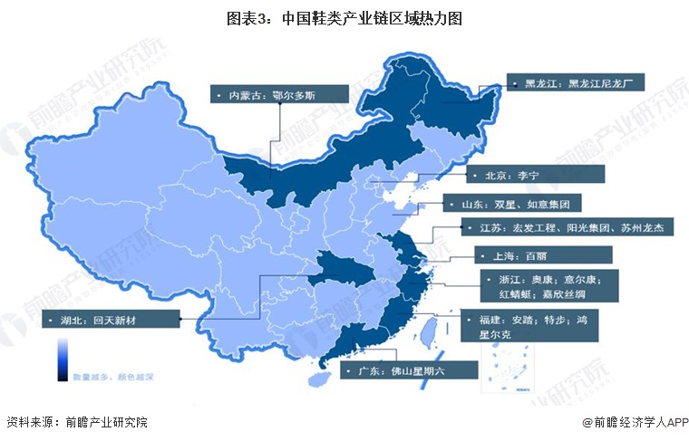 圖表3：中國鞋類產業鏈區域熱力圖