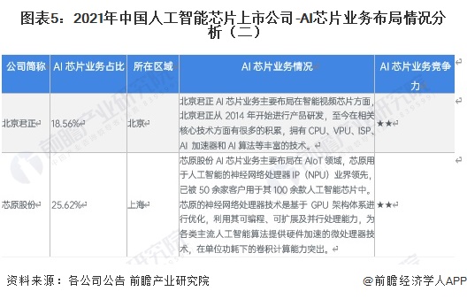 图表5：2021年中国人工智能芯片上市公司-AI芯片业务布局情况分析（二）