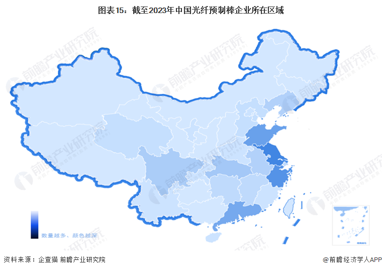 图表15：截至2023年中国光纤预制棒企业所在区域