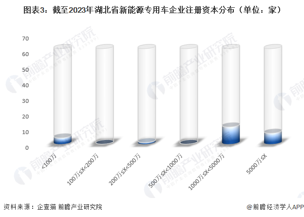 图表3：截至2023年湖北省新能源专用车企业注册资本分布（单位：家）