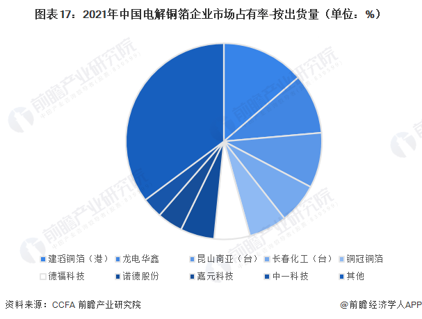 图表17：2021年中国电解铜箔企业市场占有率-按出货量（单位：%）