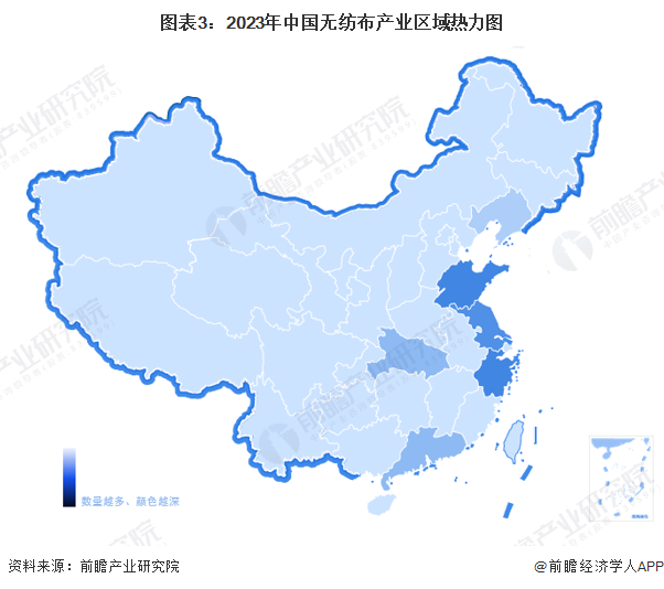 图表3：2023年中国无纺布产业区域热力图