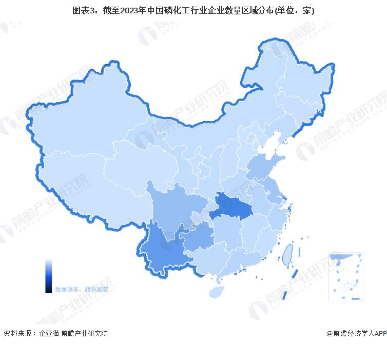 图表3：截至2023年中国磷化工行业企业数量区域分布(单位：家)