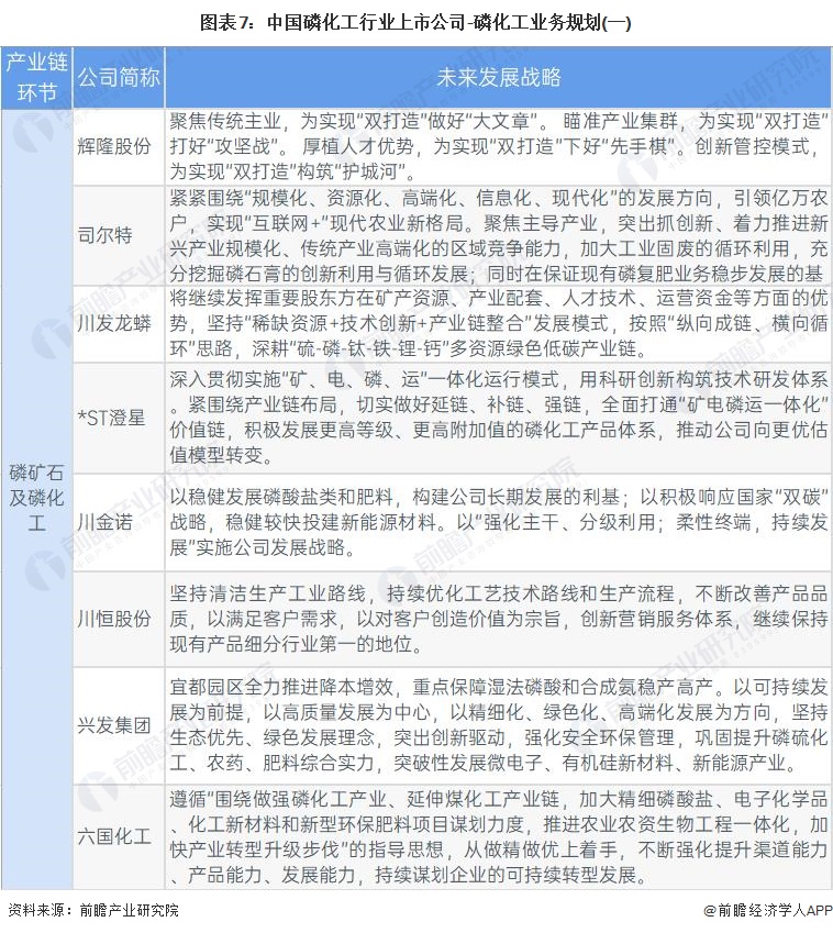 图表7：中国磷化工行业上市公司-磷化工业务规划(一)