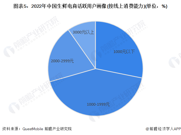 图表5：2022年中国生鲜电商活跃用户画像(按线上消费能力)(单位：%)