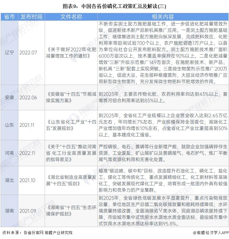 图表9：中国各省份磷化工政策汇总及解读(三)
