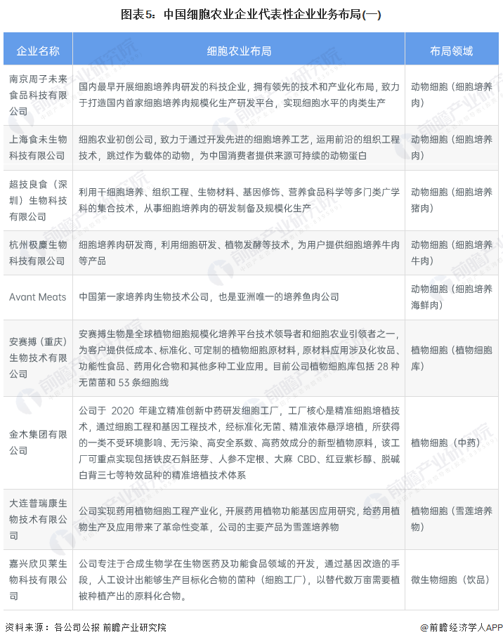 圖表5：中國(guó)細(xì)胞農(nóng)業(yè)企業(yè)代表性企業(yè)業(yè)務(wù)布局(一)