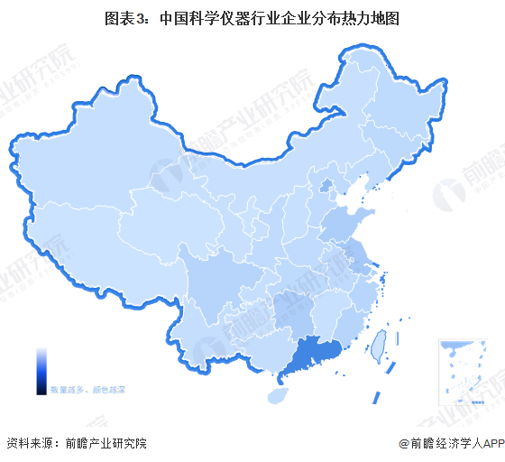 图表3：中国科学仪器行业企业分布热力地图