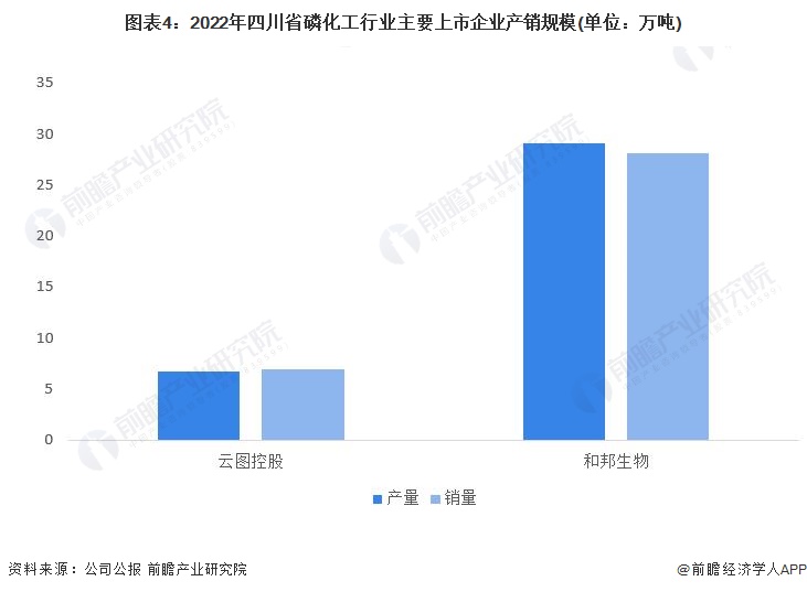 图表4：2022年四川省磷化工行业主要上市企业产销规模(单位：万吨)