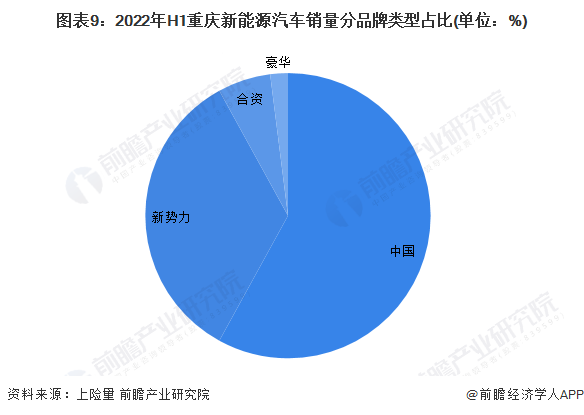 图表9：2022年H1重庆新能源汽车销量分品牌类型占比(单位：%)