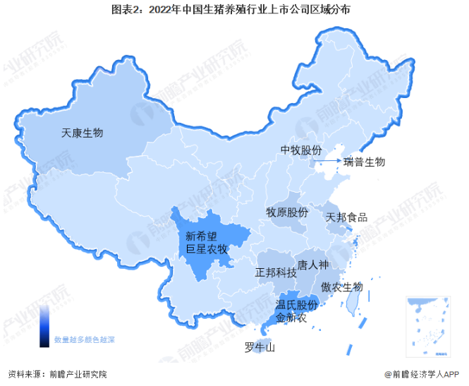 2022年中国生猪养殖行业上市公司区域分布