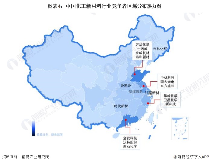 图表4：中国化工新材料行业竞争者区域分布热力图