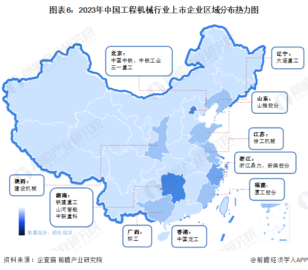图表6：2023年中国工程机械行业上市企业区域分布热力图