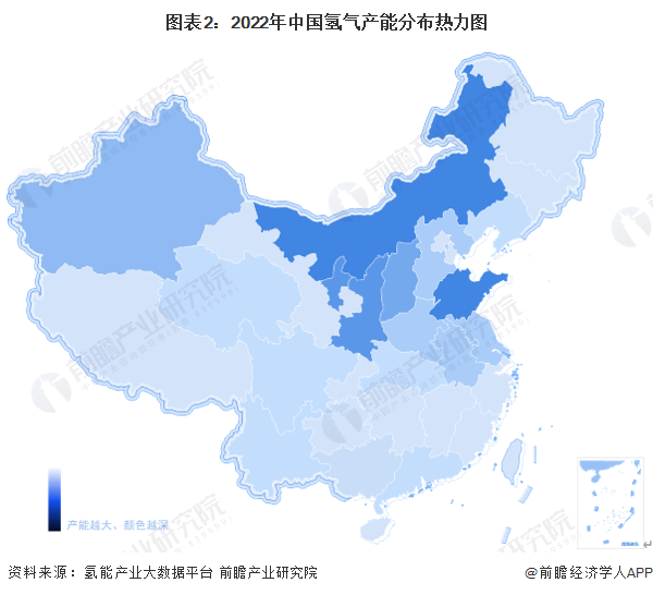 图表2：2022年中国氢气产能分布热力图