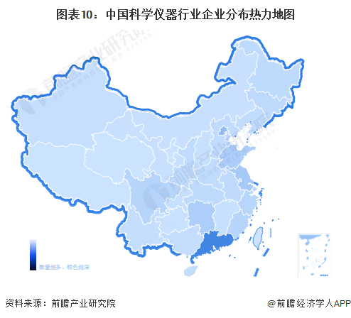 图表10：中国科学仪器行业企业分布热力地图