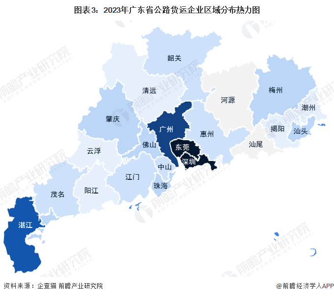 图表3：2023年广东省公路货运企业区域分布热力图