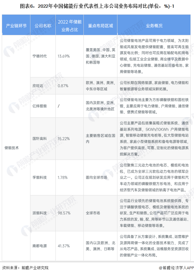 图表6：2022年中国储能行业代表性上市公司业务布局对比(单位：%)-1