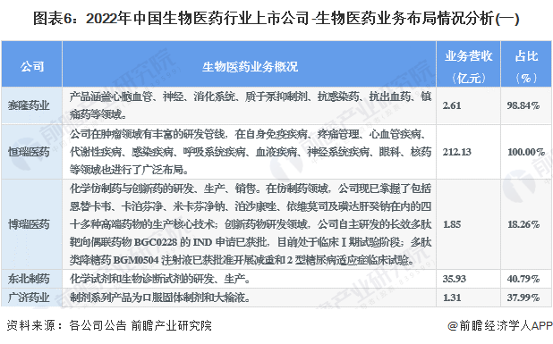 图表6：2022年中国生物医药行业上市公司-生物医药业务布局情况分析(一)