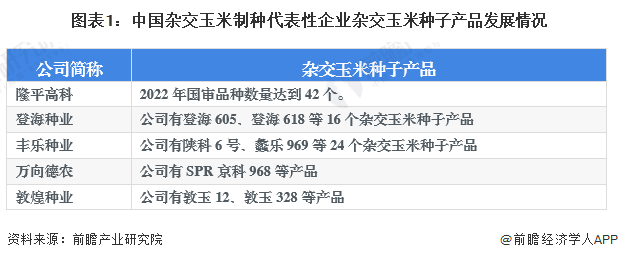 图表1：中国杂交玉米制种代表性企业杂交玉米种子产品发展情况