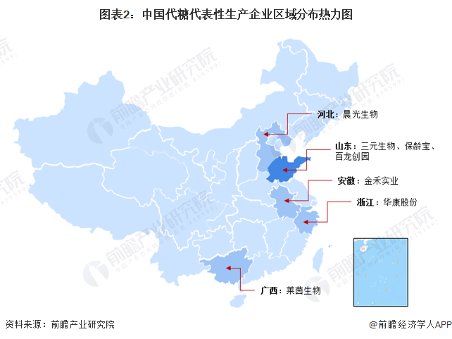 图表2：中国代糖代表性生产企业区域分布热力图