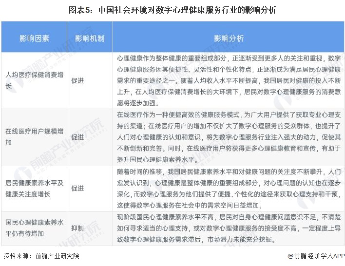 图表5：中国社会环境对数字心理健康服务行业的影响分析
