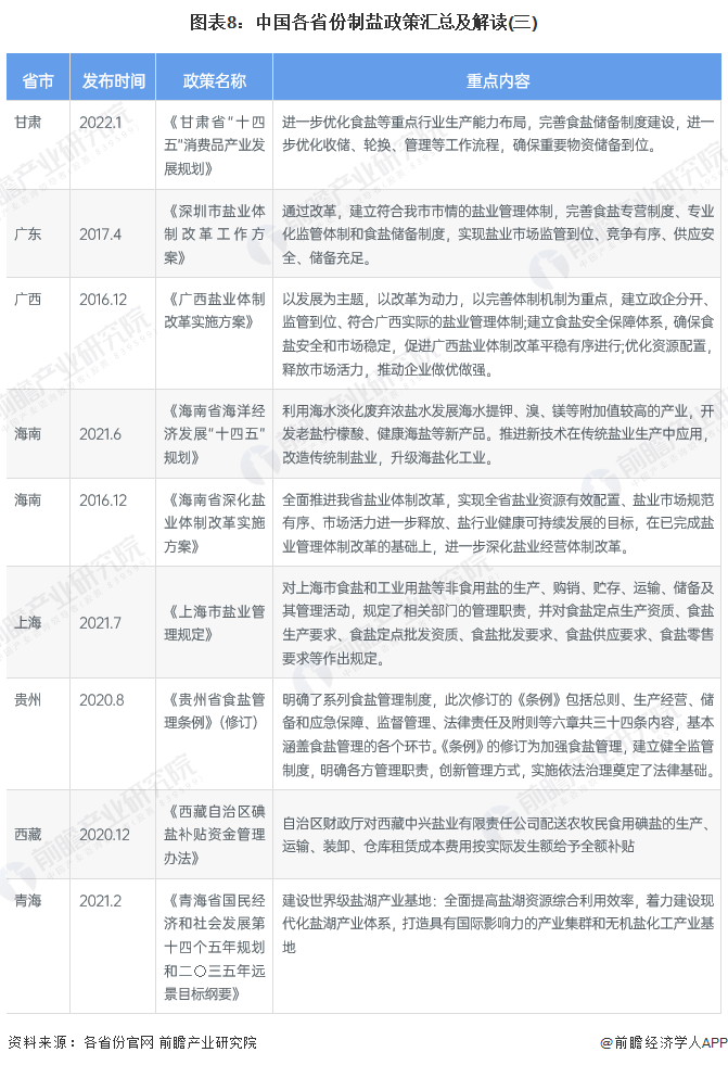 图表8：中国各省份制盐政策汇总及解读(三)