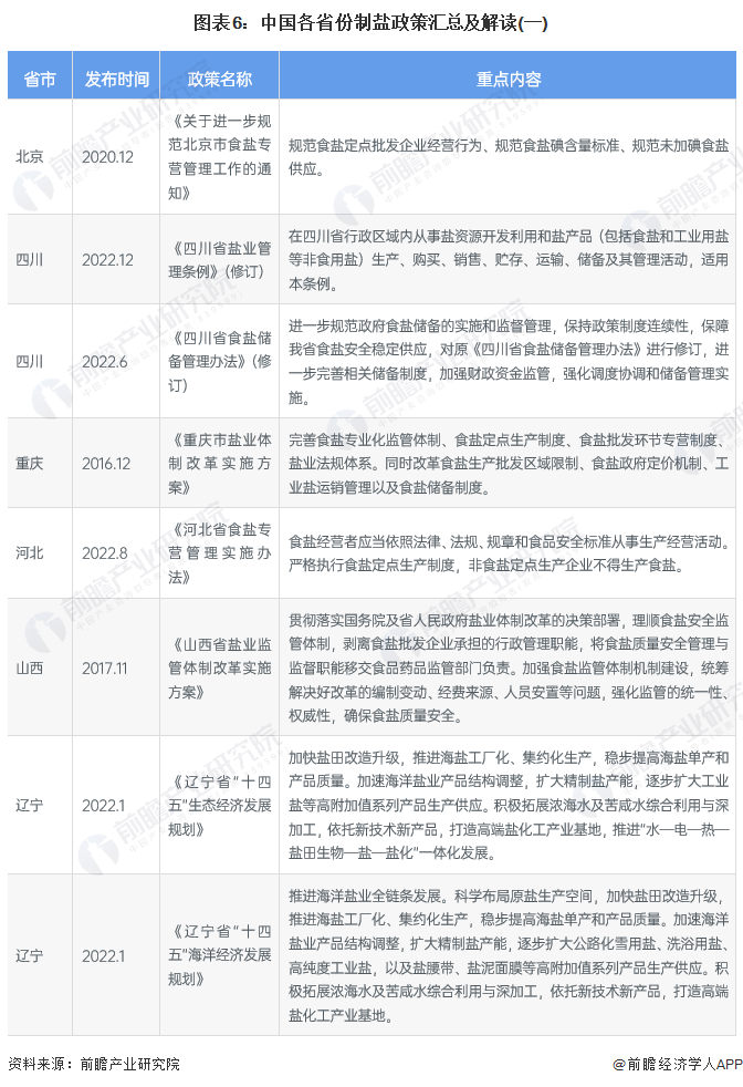 图表6：中国各省份制盐政策汇总及解读(一)