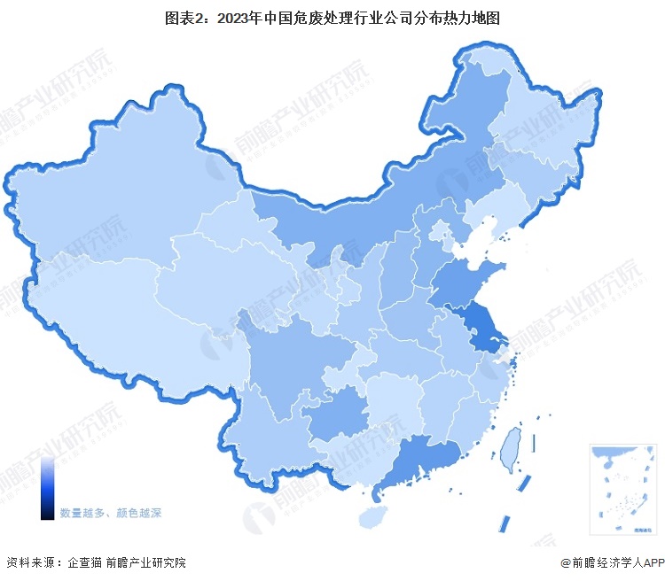 图表2：2023年中国危废处理行业公司分布热力地图