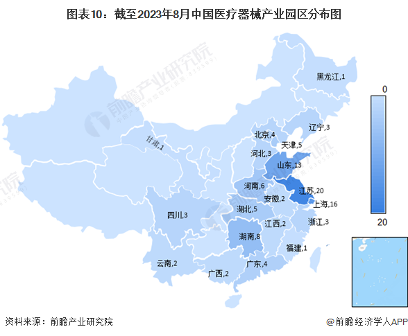 图表10：截至2023年8月中国医疗器械产业园区分布图