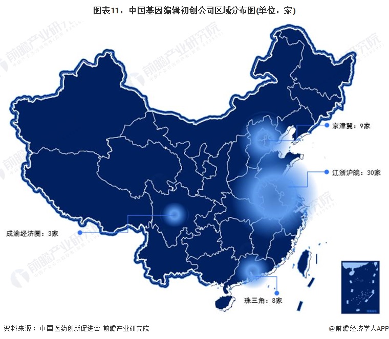 图表11：中国基因编辑初创公司区域分布图(单位：家)