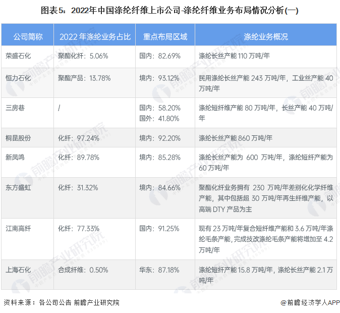 图表5：2022年中国涤纶纤维上市公司-涤纶纤维业务布局情况分析(一)